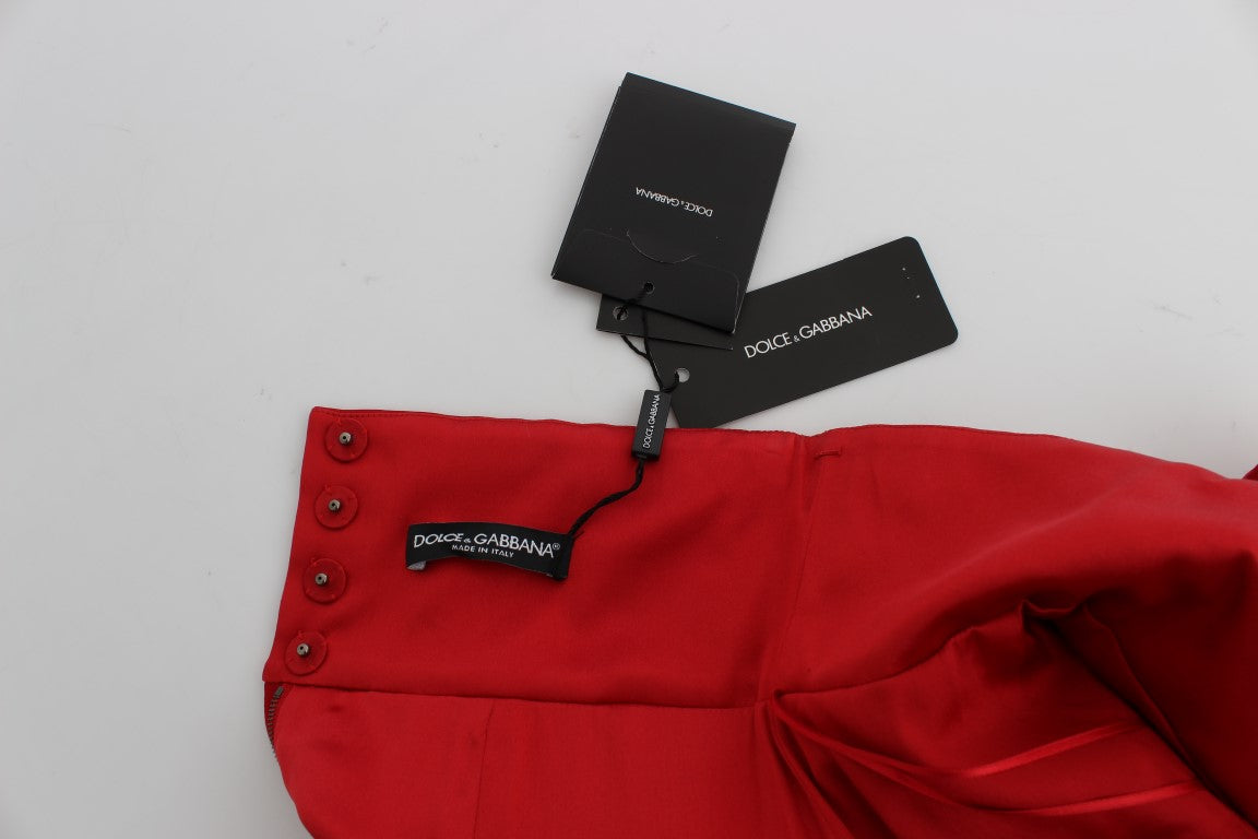 Dolce & Gabbana Red Silk Crystal Roses Shorts - Whispers Of Wisdom Clothing