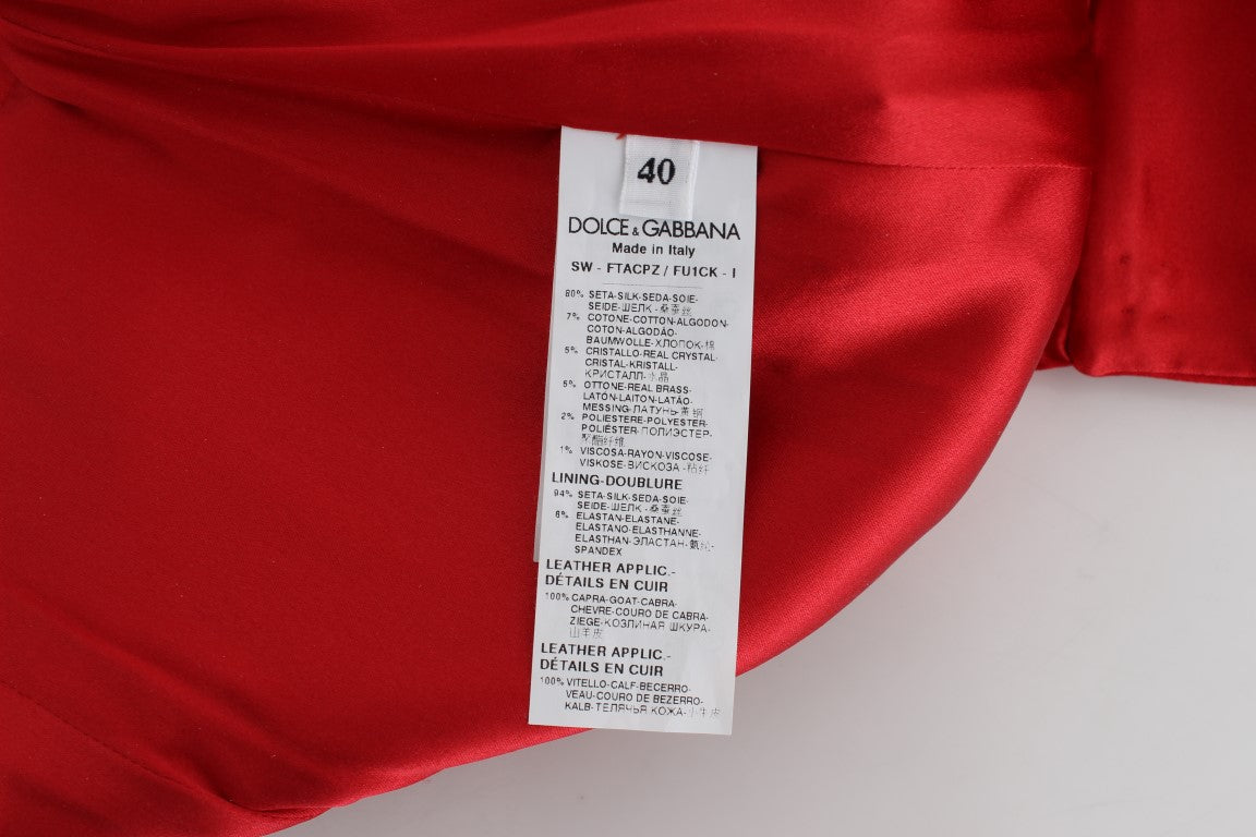 Dolce & Gabbana Red Silk Crystal Roses Shorts - Whispers Of Wisdom Clothing