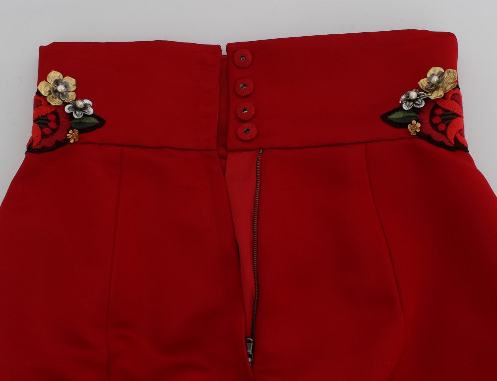 Dolce & Gabbana Red Silk Crystal Roses Shorts - Whispers Of Wisdom Clothing