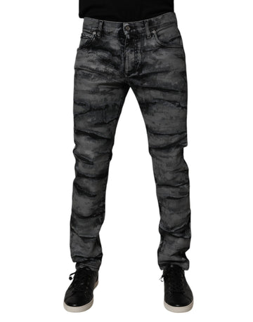 Dolce & Gabbana Gray Tie Dye Cotton Skinny Men Denim Jeans
