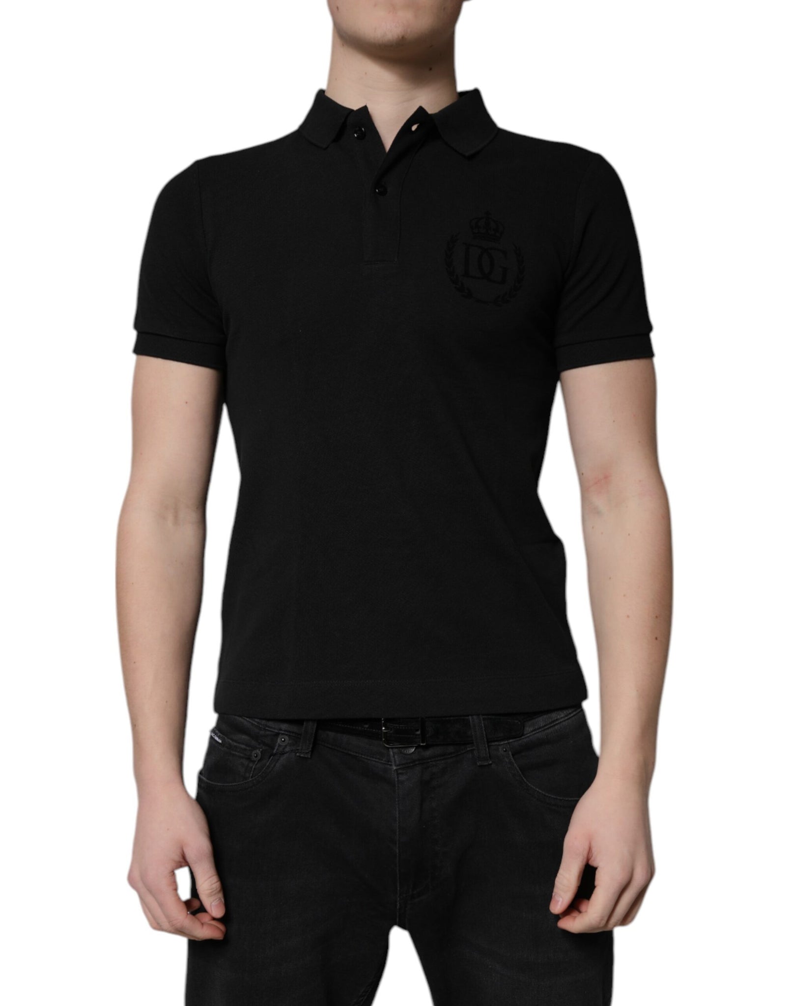 Dolce & Gabbana Black Cotton DG Logo Collared Polo T-shirt