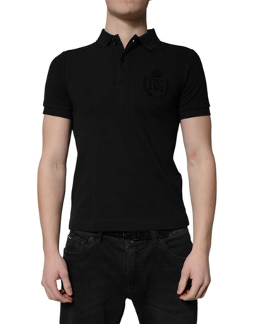 Dolce & Gabbana Black Cotton DG Logo Collared Polo T-shirt