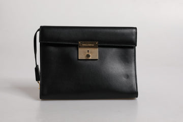 Dolce & Gabbana Black Leather Logo Plaque Document Briefcase Bag