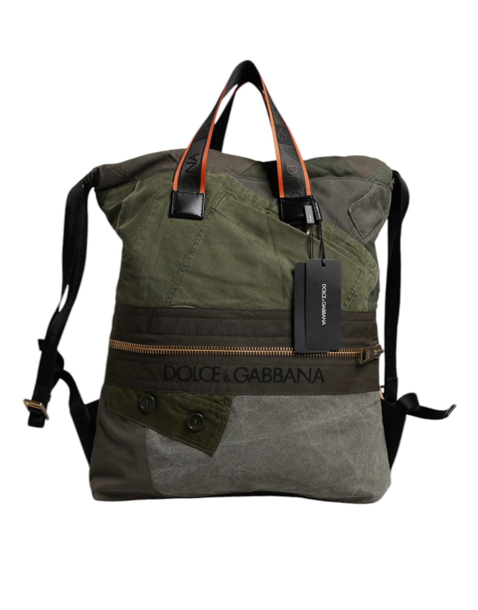 Dolce & Gabbana Military Green Patchwork Rucksack Backpack Bag
