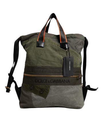Dolce & Gabbana Military Green Patchwork Rucksack Backpack Bag