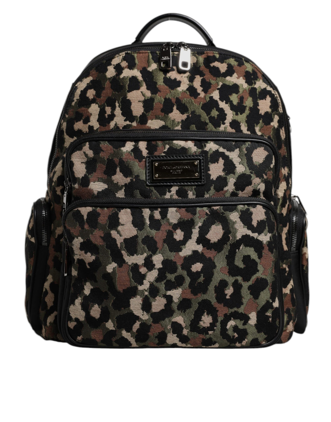 Dolce & Gabbana Multicolor Leopard Print DG Logo Plaque Men Backpack Bag