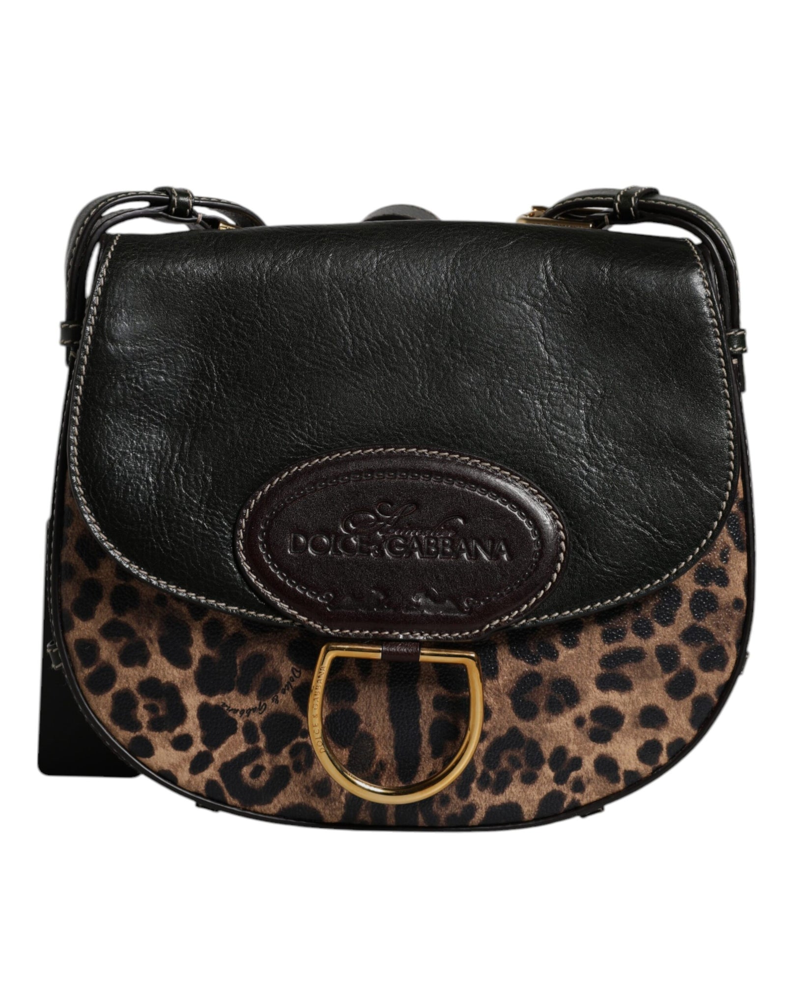 Dolce & Gabbana Black Brown Leopard Leather Shoulder Strap Bag