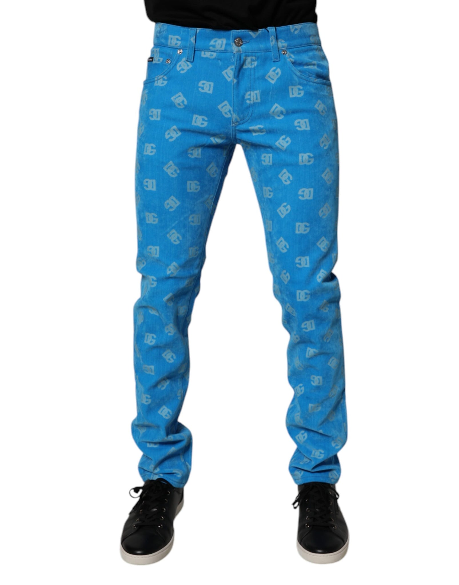 Dolce & Gabbana Blue Logo Monogram Cotton Skinny Denim Jeans