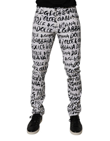 Dolce & Gabbana White Cotton Logo Print Skinny Denim Jeans