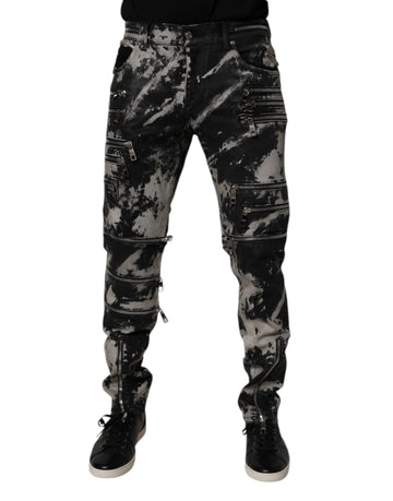 Dolce & Gabbana Black Tie Dye Cotton Skinny Zip Denim Jeans