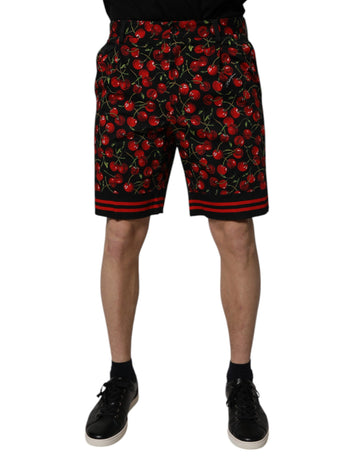 Dolce & Gabbana Black Red Cherry Print Bermuda Cotton Shorts
