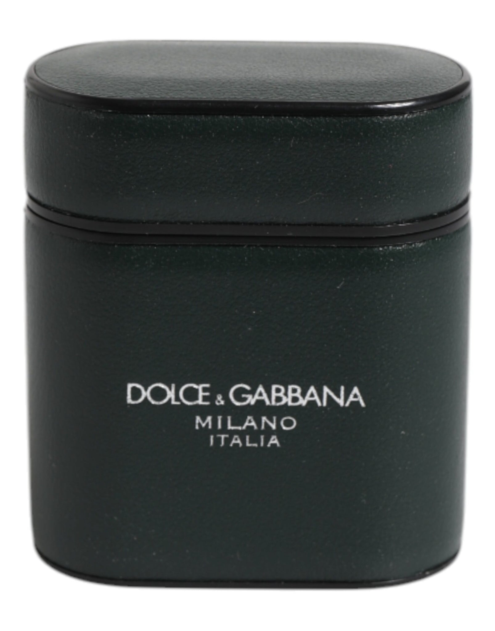 Dolce & Gabbana Green Calfskin Leather Logo Print Flip Holder Airpods Case