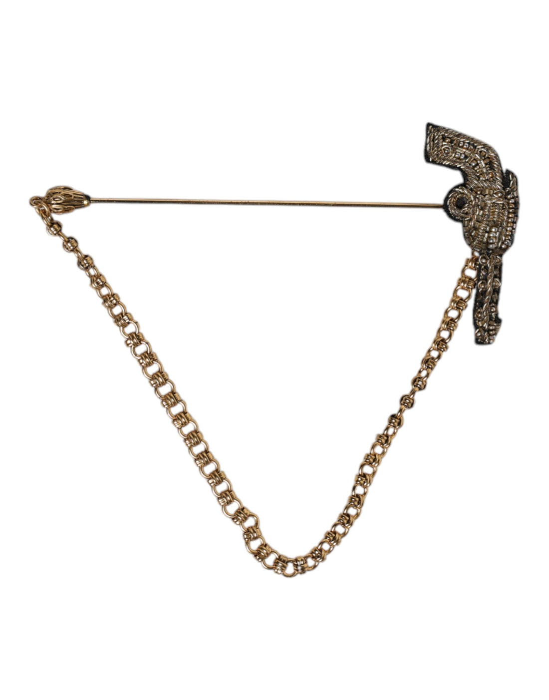 Dolce & Gabbana Black Gold Brass Copper Revolver Brooch Lapel Pin