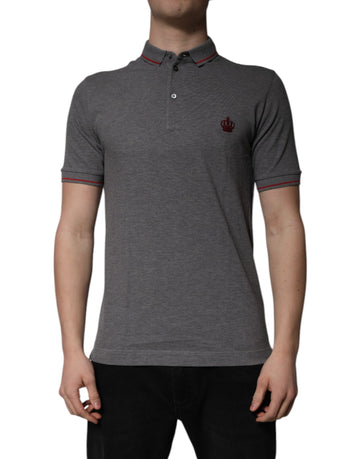 Dolce & Gabbana Gray Cotton Crown Collared Polo T-shirt
