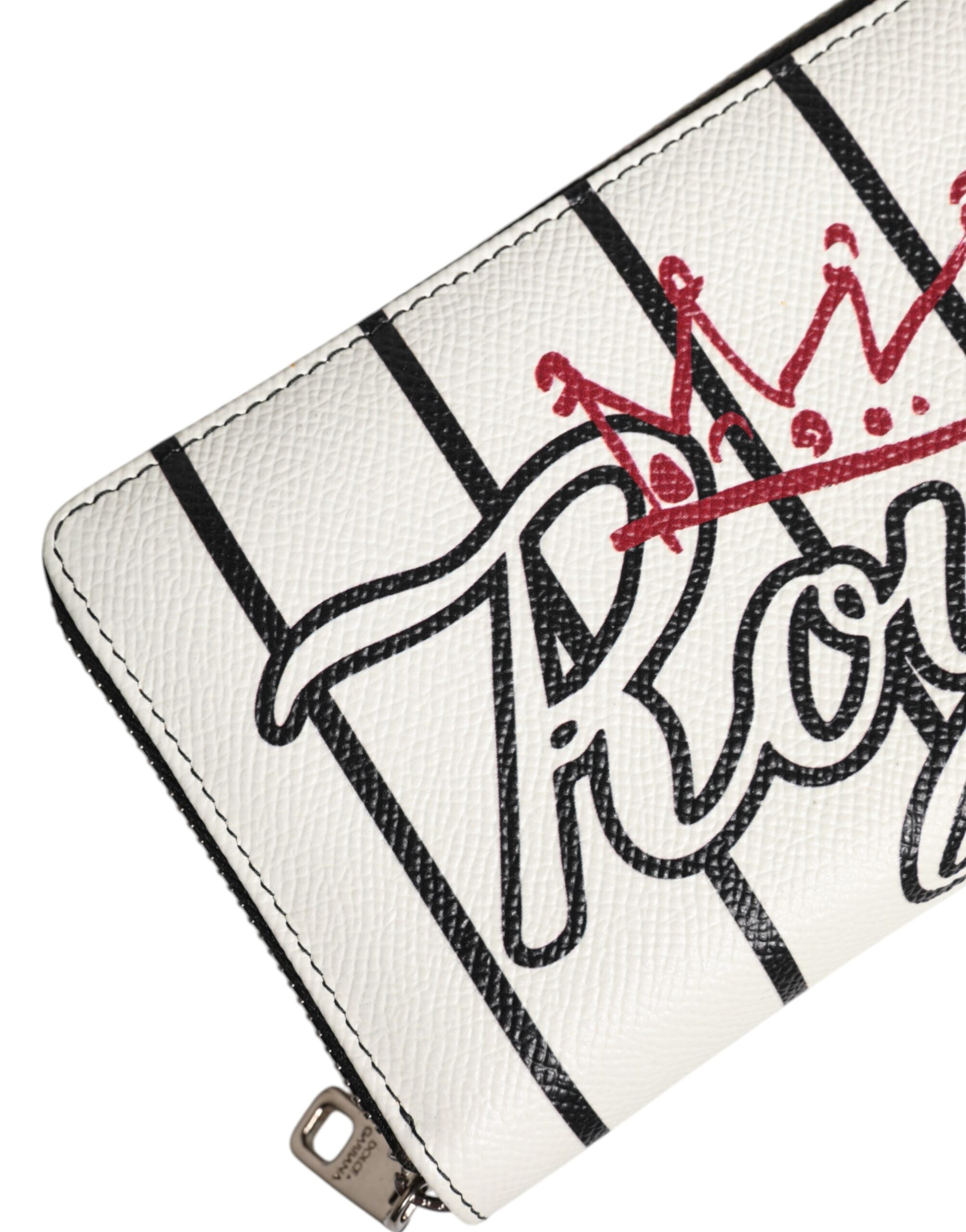 Dolce & Gabbana White Leather DG Crown Royals Continental Zip Around Wallet
