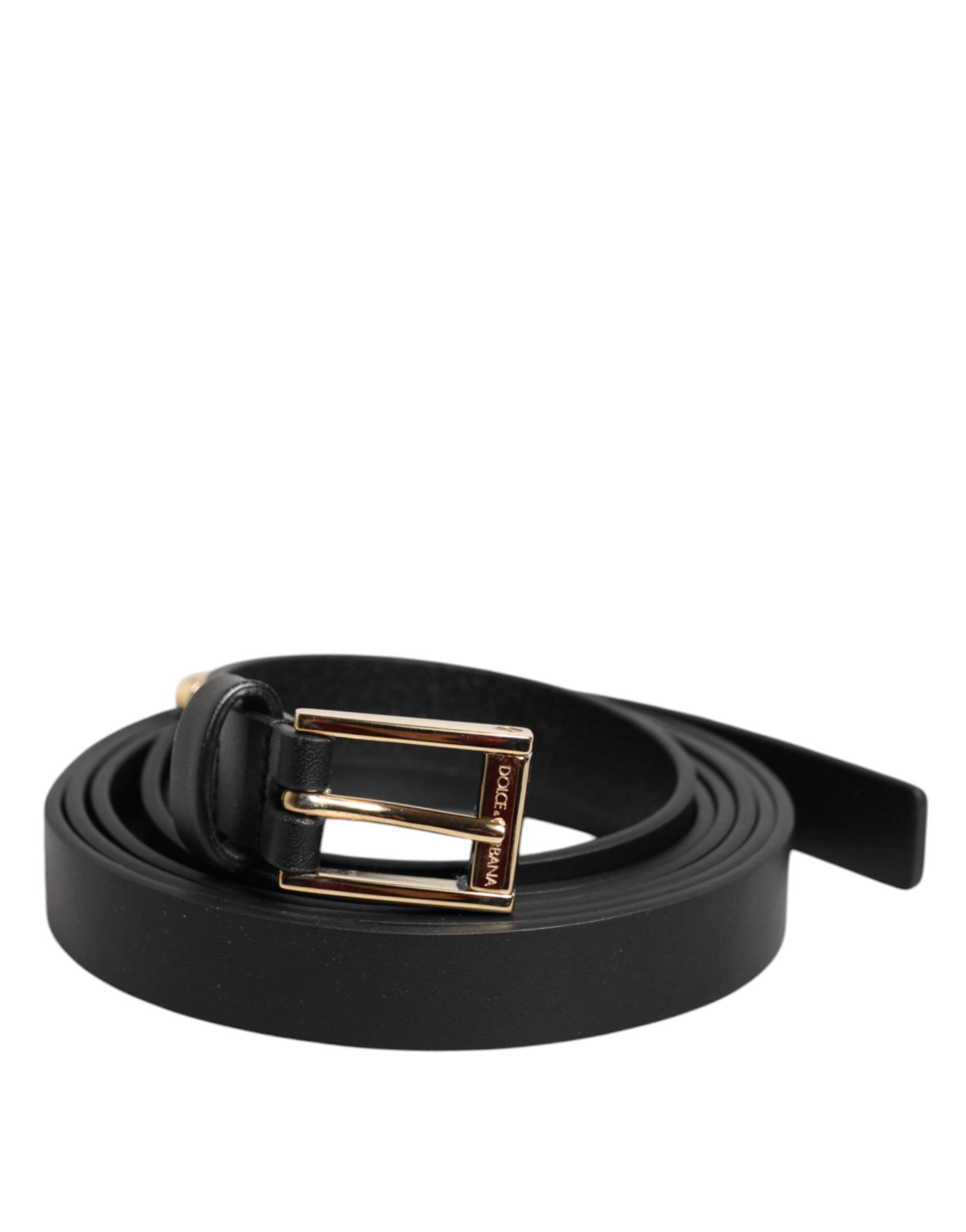 Dolce & Gabbana Black Calf Leather Gold Metal Buckle Belt