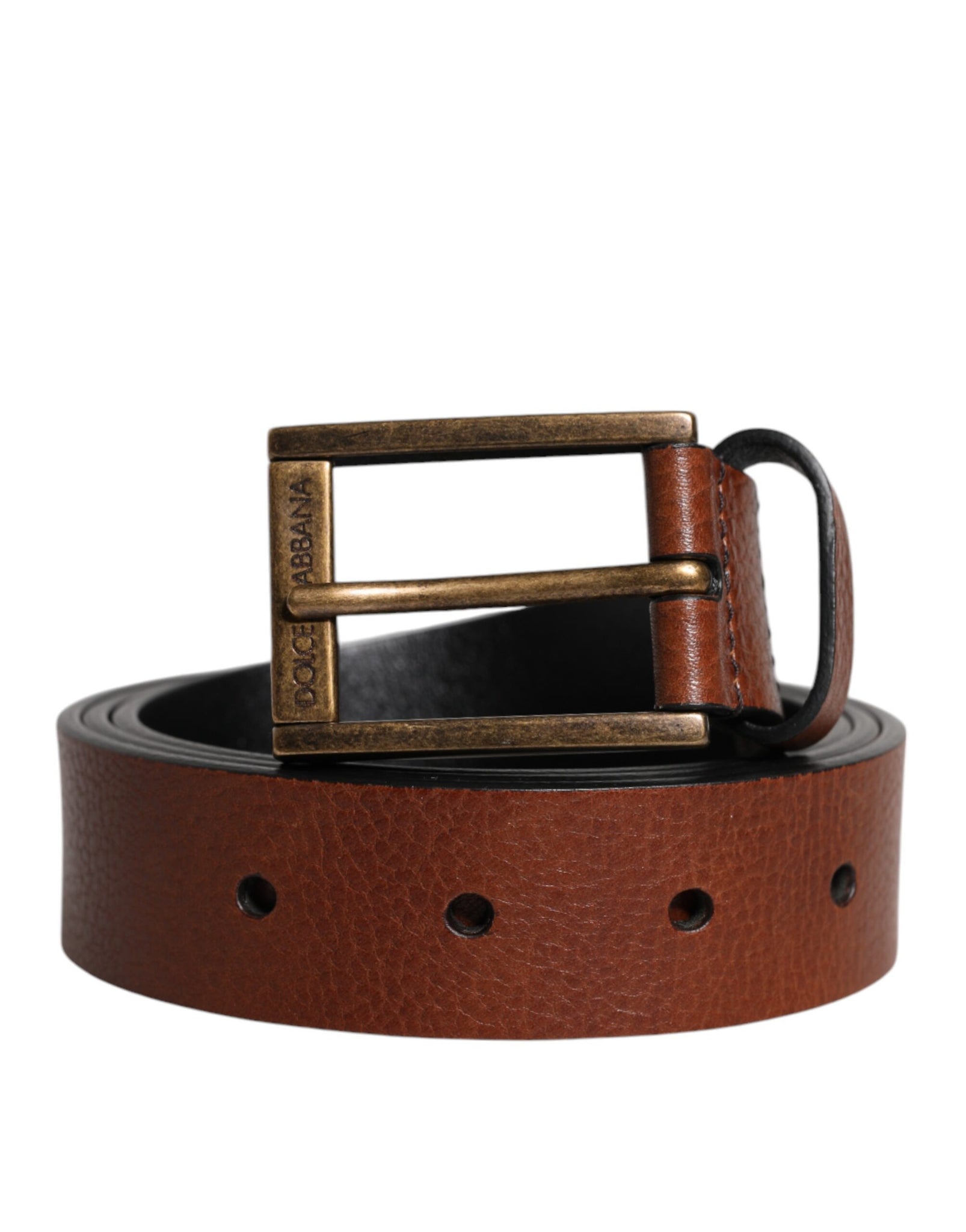Dolce & Gabbana Brown Calf Leather Classic Metal Buckle Belt