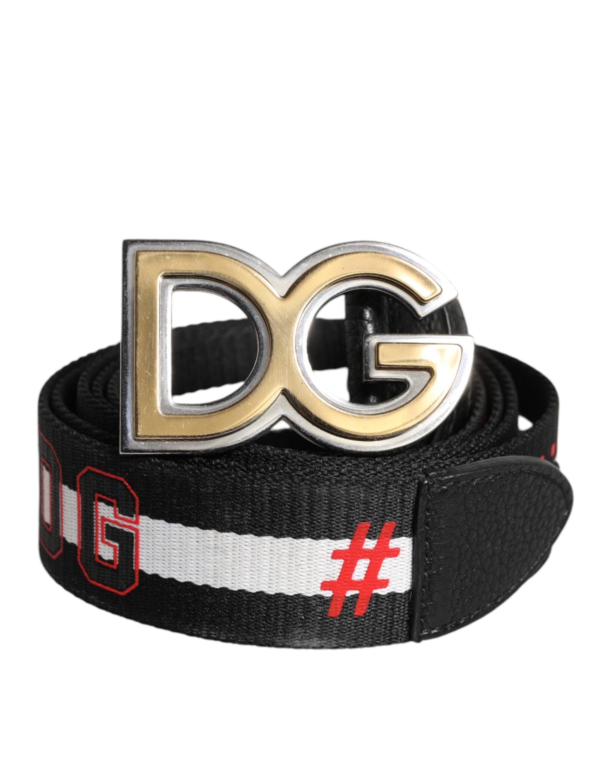 Dolce & Gabbana Black White Printed Metal Logo Buckle Belt