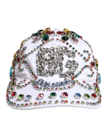 Dolce & Gabbana White Multicolor Crystal Embellish Baseball Cap