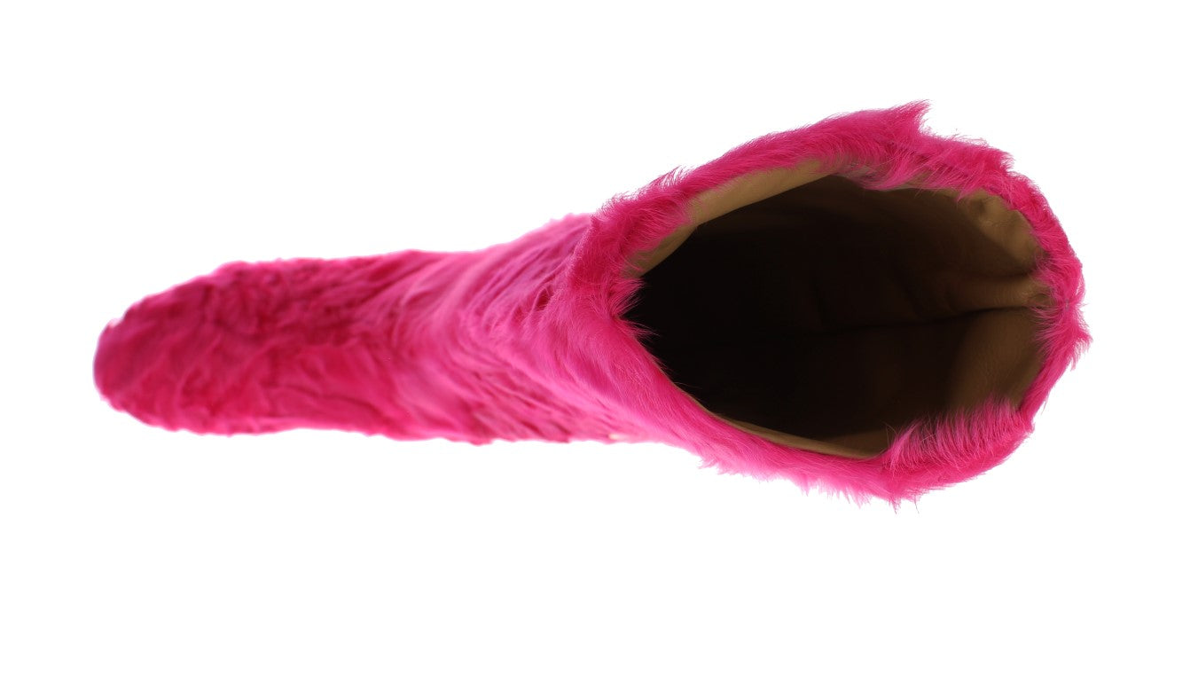 Dolce & Gabbana Pink Lamb Fur Leather Flat Boots - Whispers Of Wisdom Clothing