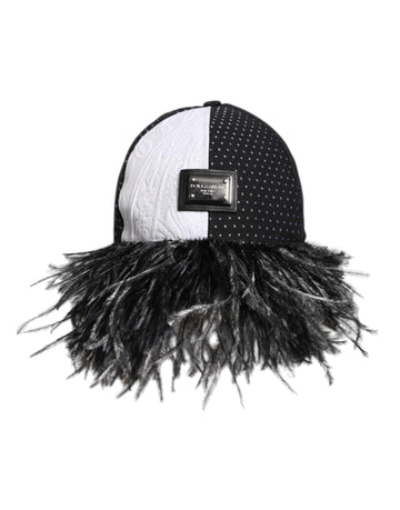 Dolce & Gabbana White Black Polka Dot Feathers Baseball Cap