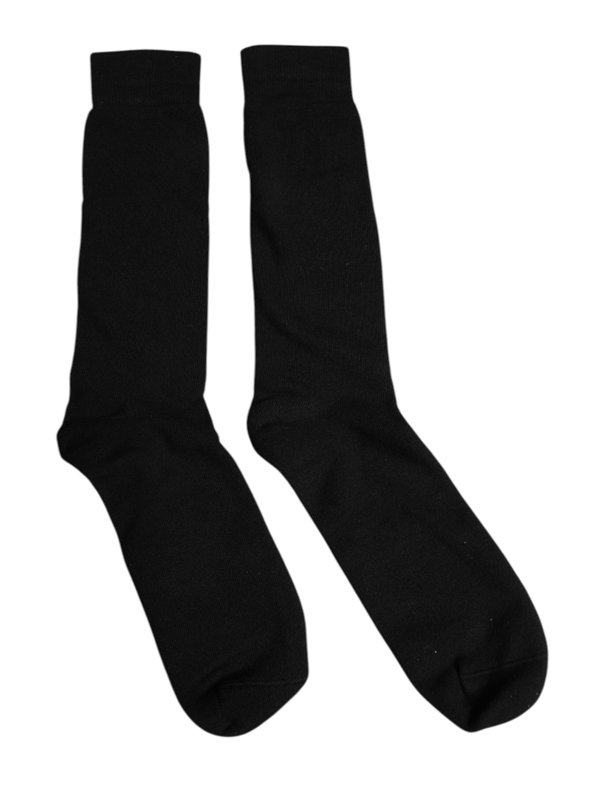 Dolce & Gabbana Black Solid Cotton Mid Calf Men Socks