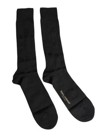 Dolce & Gabbana Black Stretch Logo Mid Calf Men Socks