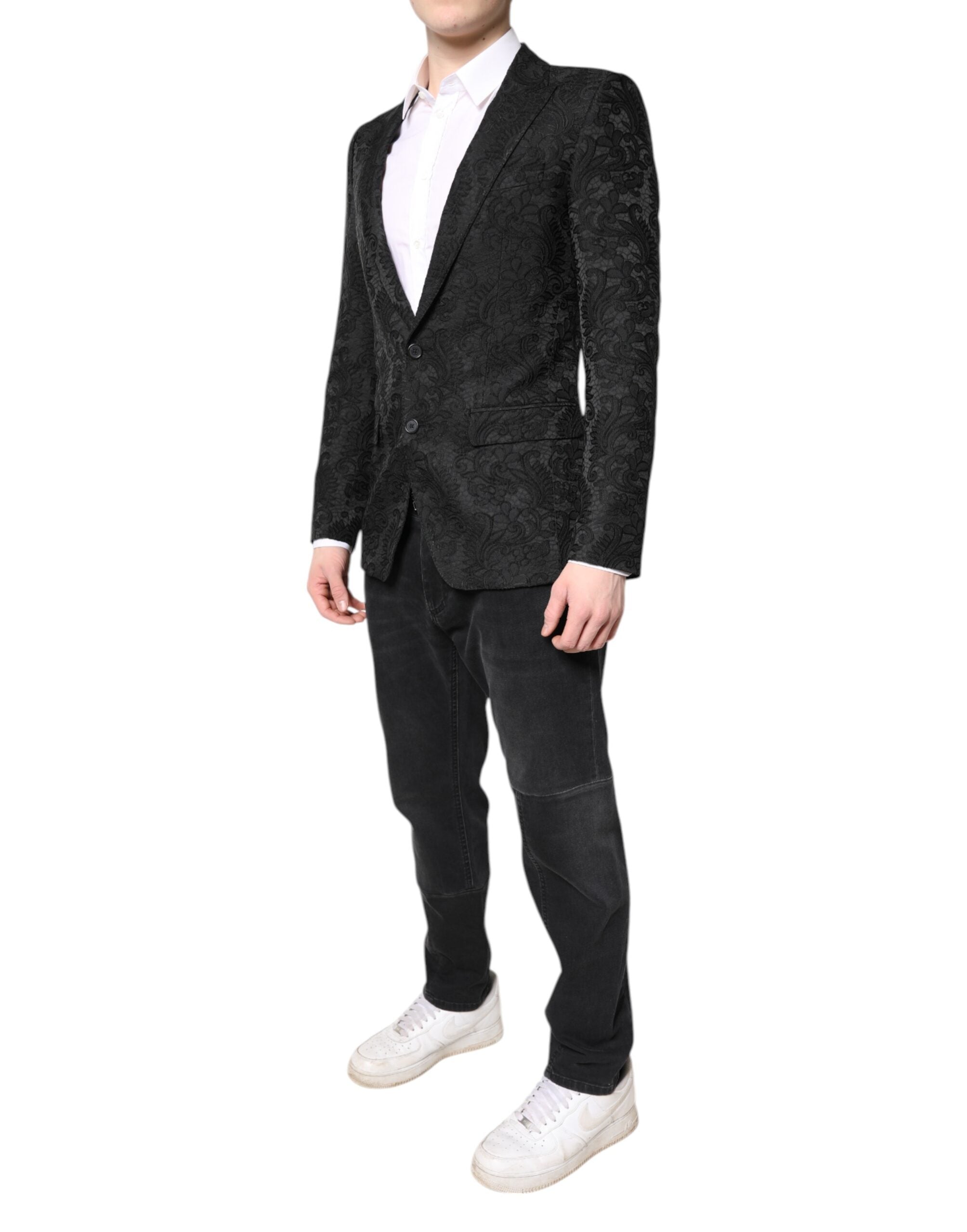 Dolce & Gabbana Black Floral Jacquard Coat Jacket Blazer