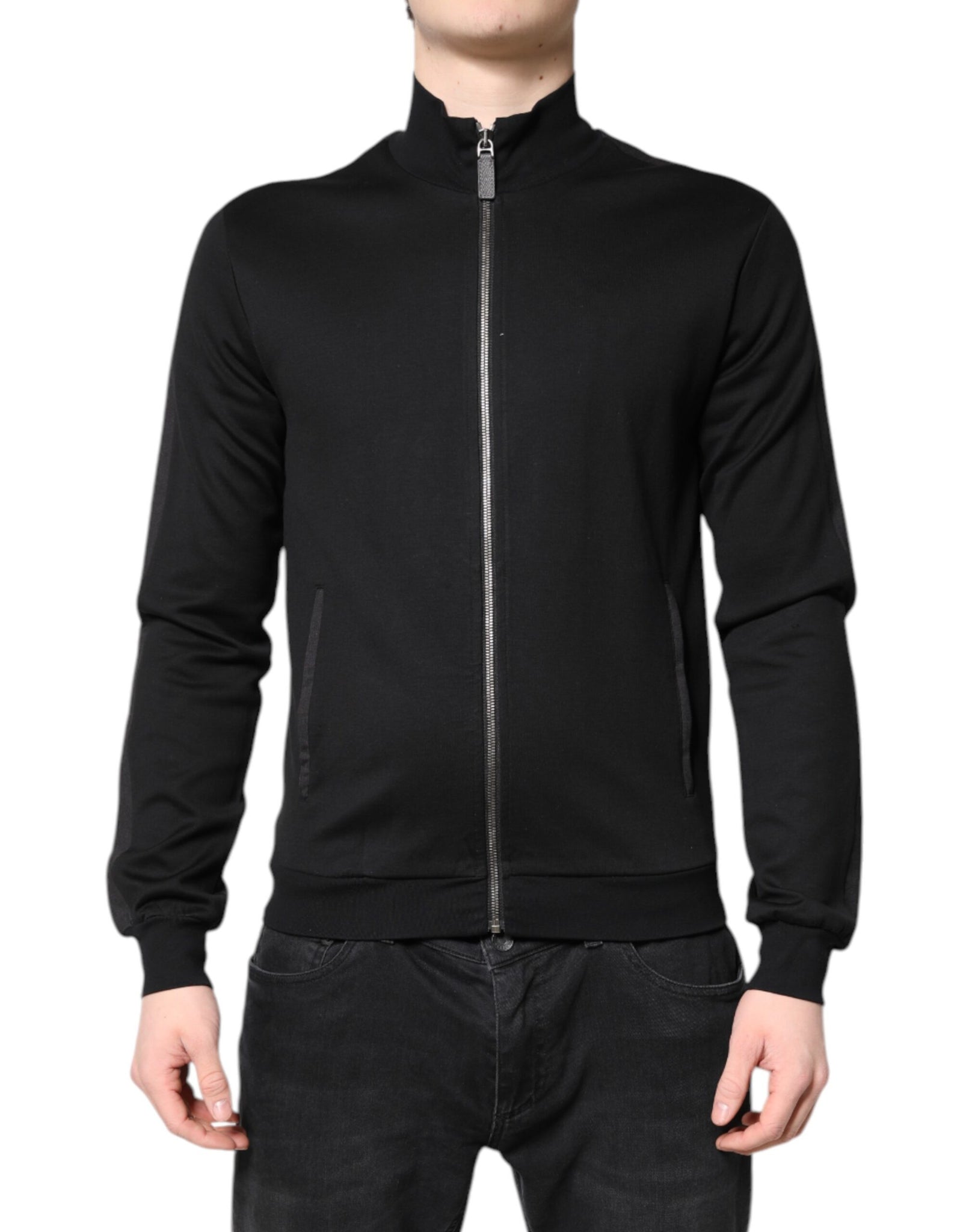 Dolce & Gabbana Black Cotton Logo Full Zip Men Bomber Jacket