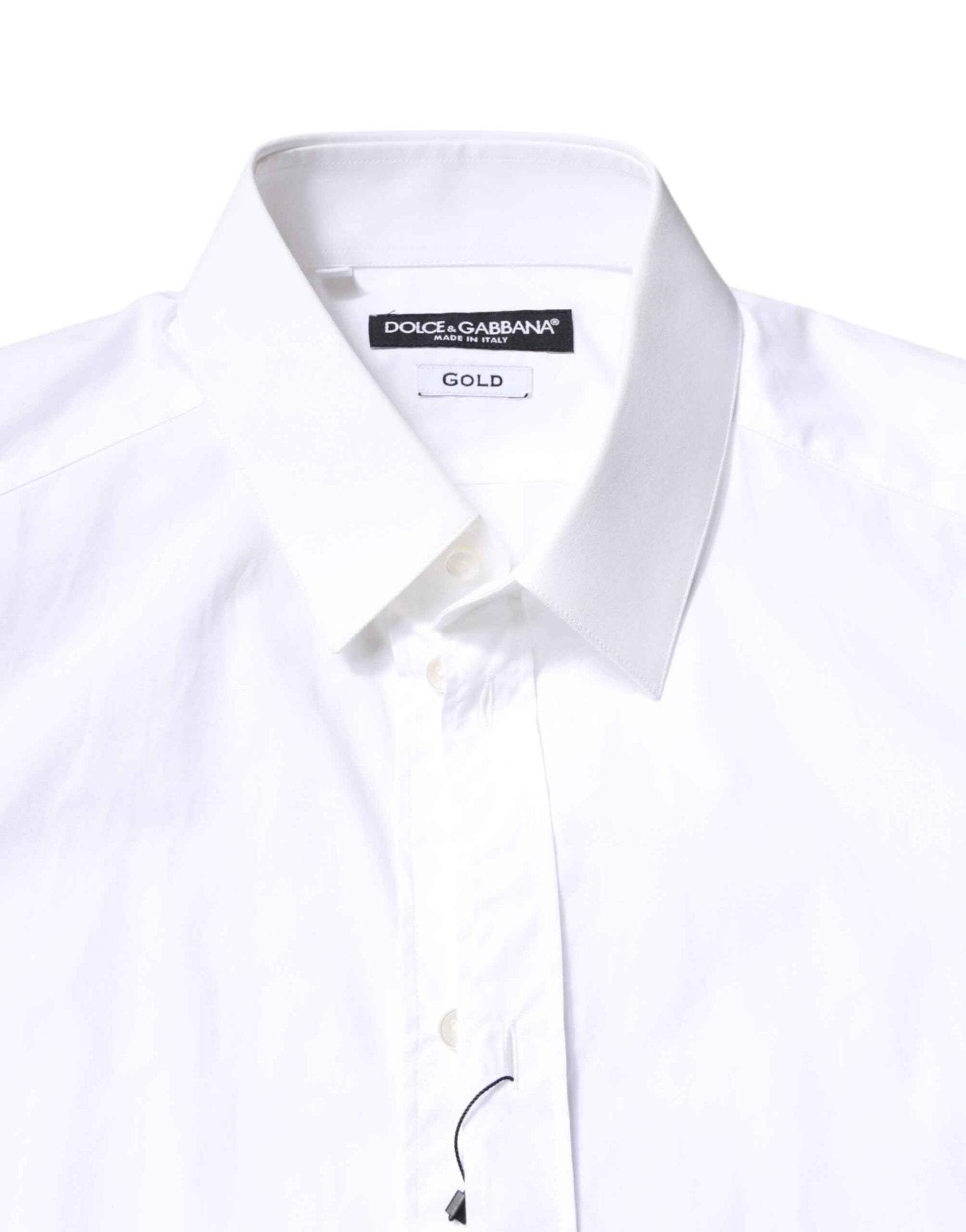 Dolce & Gabbana White Cotton GOLD Dress Formal Collared Shirt