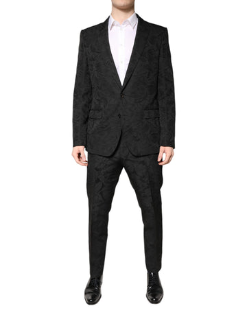 Dolce & Gabbana Black Polyester Floral Jacquard 2 Piece Suit