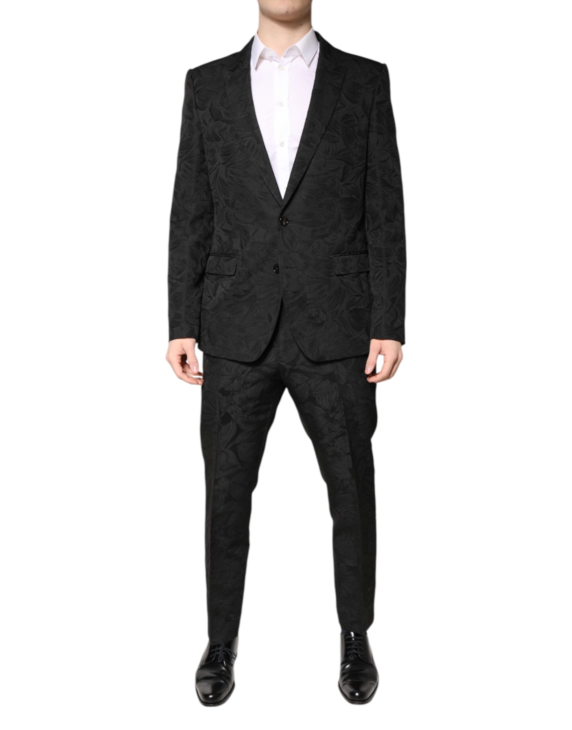 Dolce & Gabbana Black Polyester Floral Jacquard 2 Piece Suit