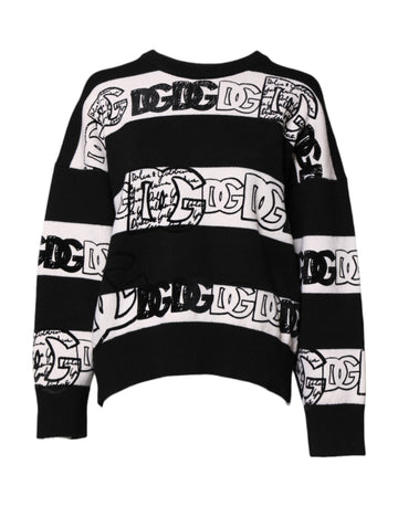 Dolce & Gabbana Black White Logo Print Wool Pullover Sweater