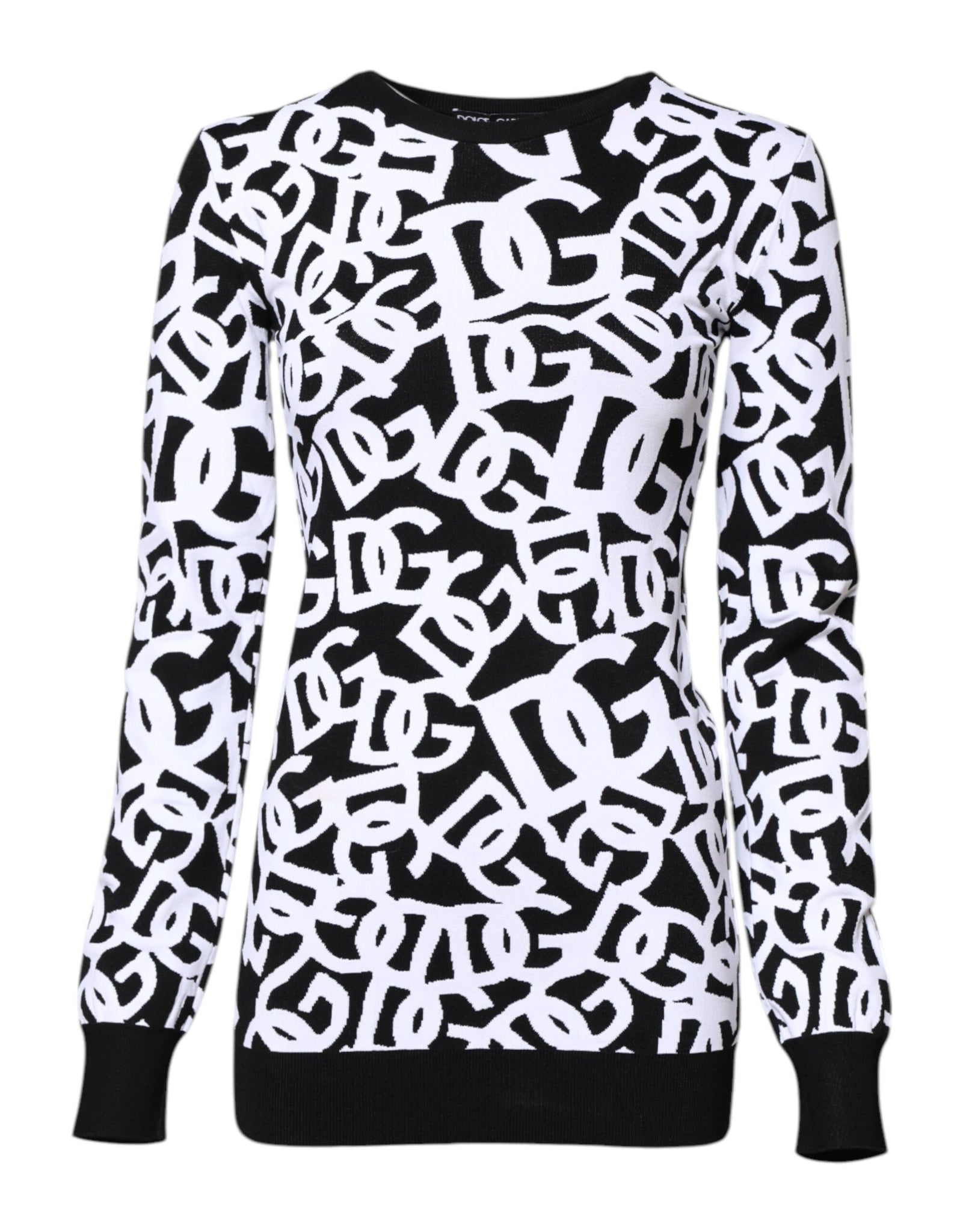 Dolce & Gabbana Black White Logo Print Women Pullover Sweater