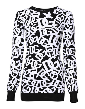 Dolce & Gabbana Black White Logo Print Women Pullover Sweater
