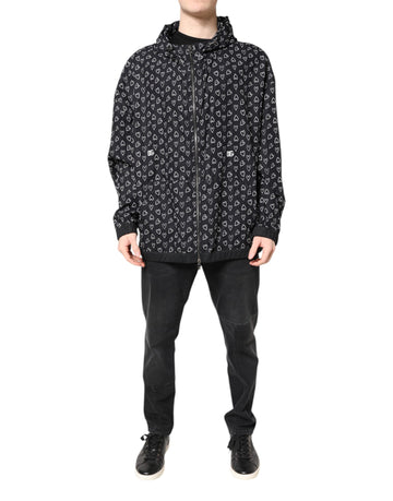 Dolce & Gabbana Black Heart Print Hooded Windbreaker Jacket