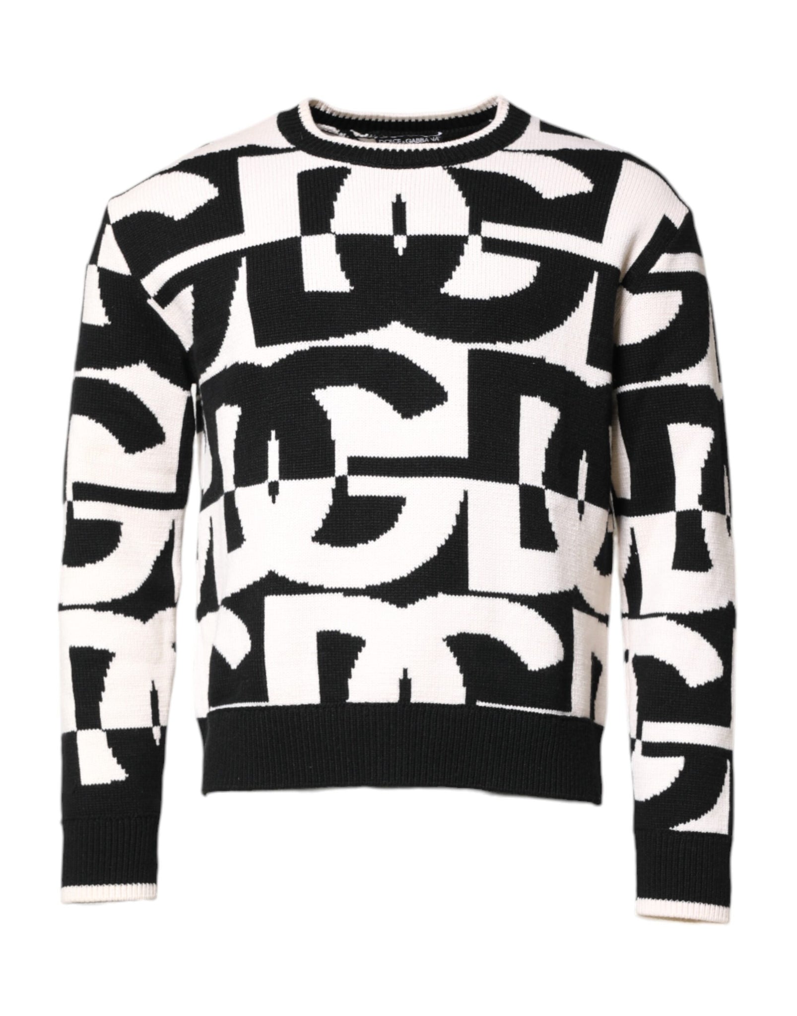 Dolce & Gabbana Black White Knit Logo Print Pullover Sweater