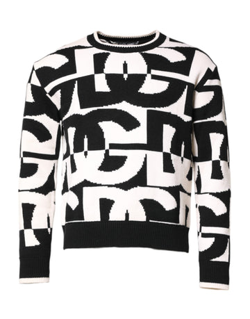 Dolce & Gabbana Black White Knit Logo Print Pullover Sweater