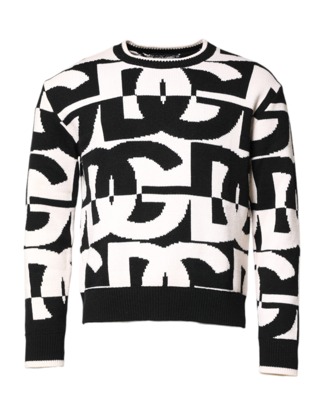 Dolce & Gabbana Black White Knit Logo Print Pullover Sweater