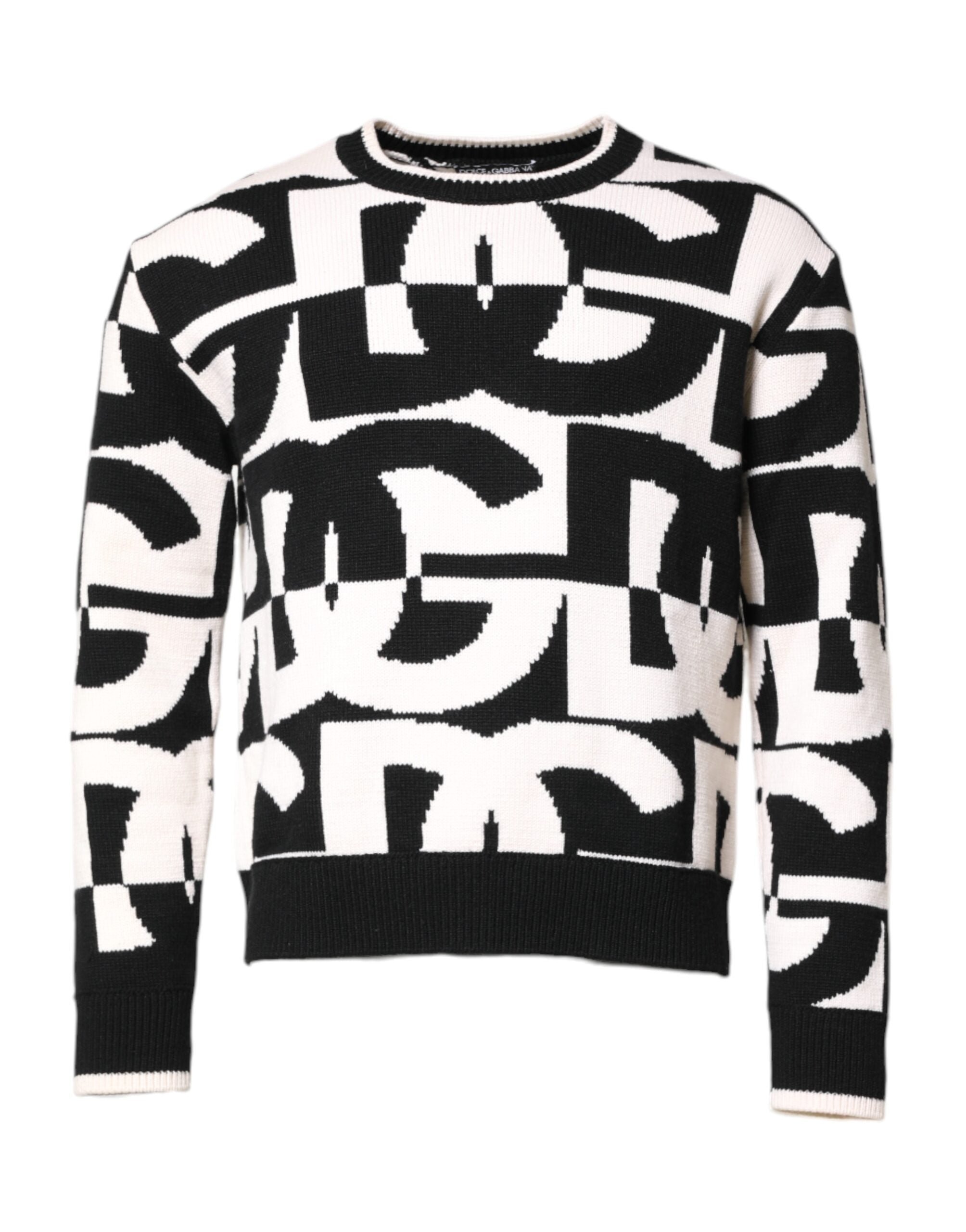 Dolce & Gabbana Black White Knit Logo Print Pullover Sweater