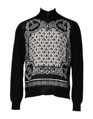 Dolce & Gabbana Black White Bandana Print Full Zip Sweater