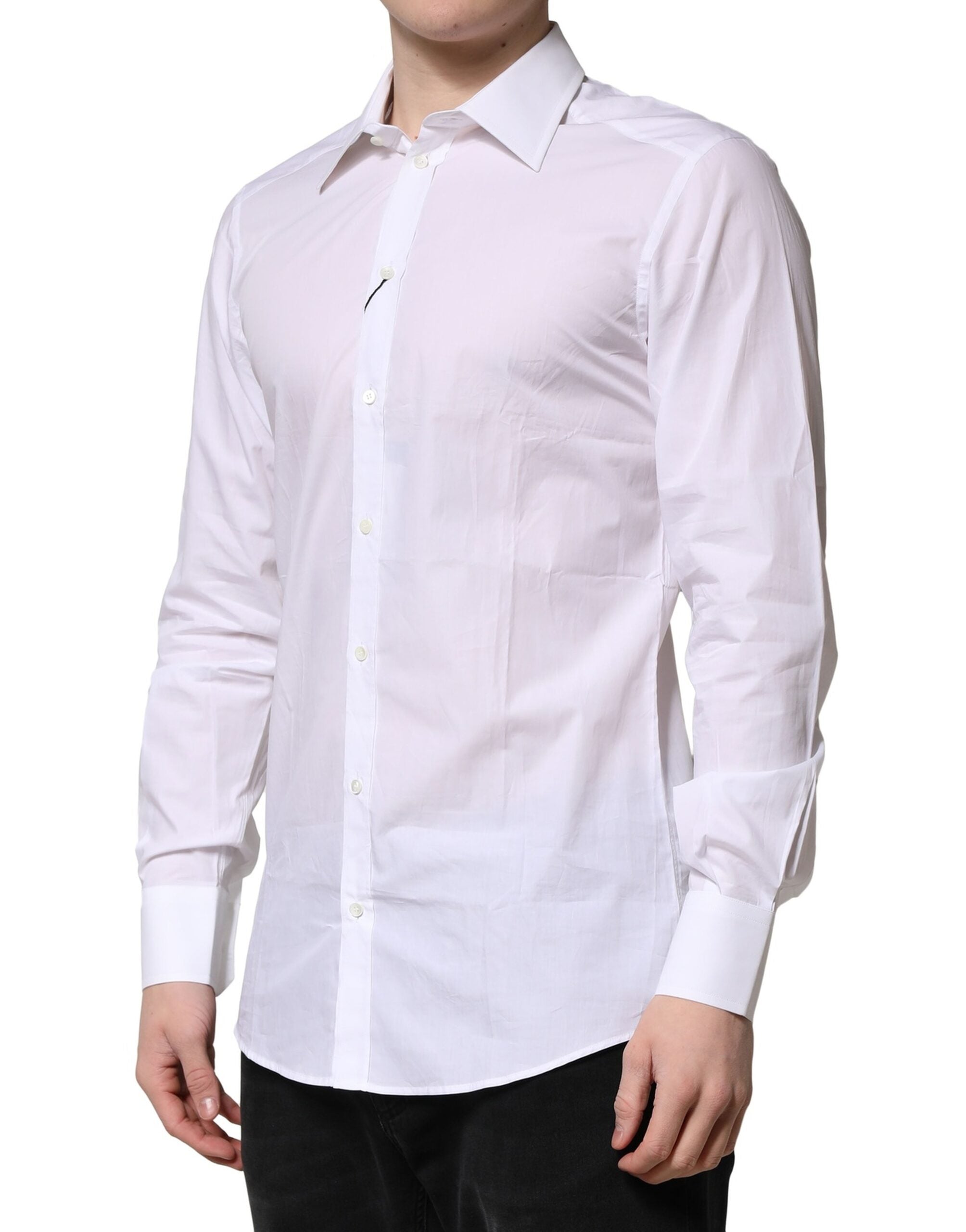 Dolce & Gabbana White Cotton GOLD Long Sleeves Formal Shirt