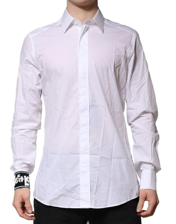 Dolce & Gabbana White GOLD Cotton Men Dress Formal Shirt