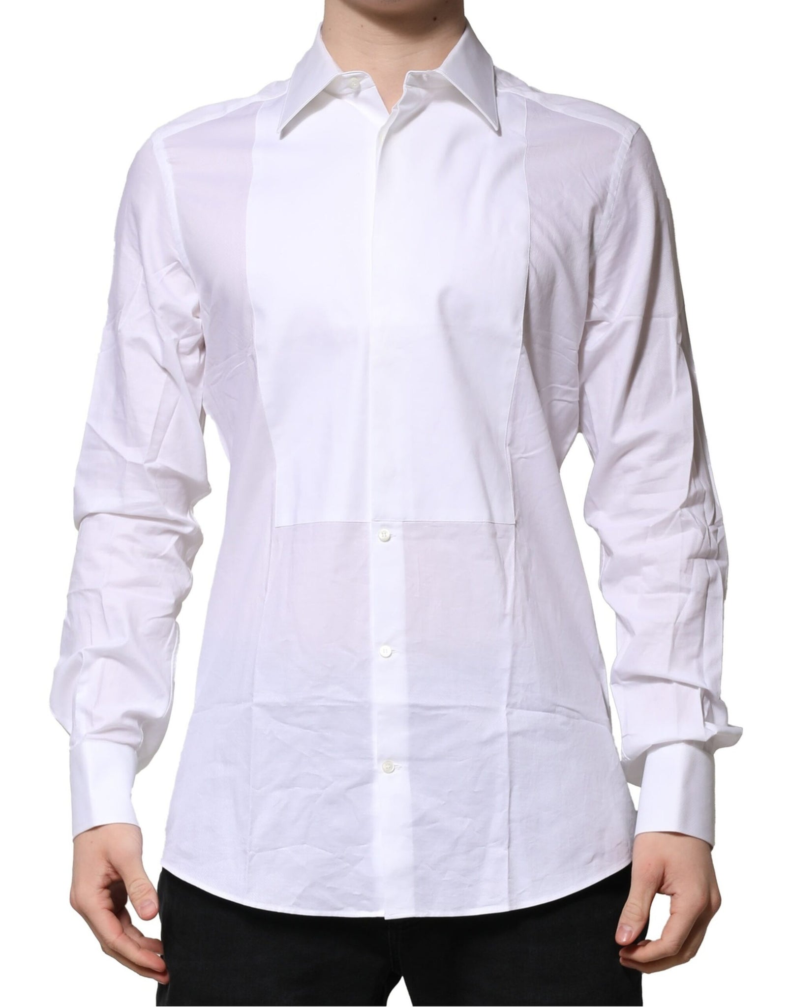 Dolce & Gabbana White Bib Cotton Poplin GOLD Men Formal Shirt