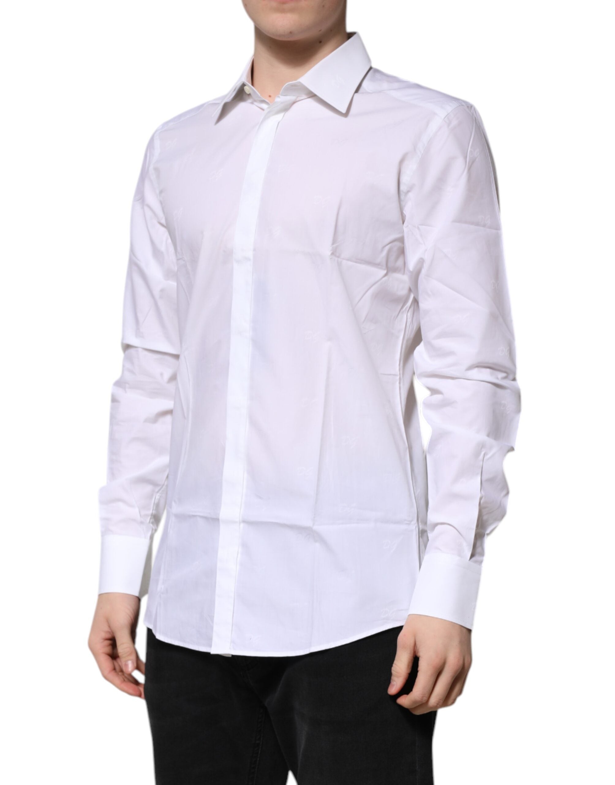Dolce & Gabbana White Cotton GOLD Long Sleeves Formal Shirt