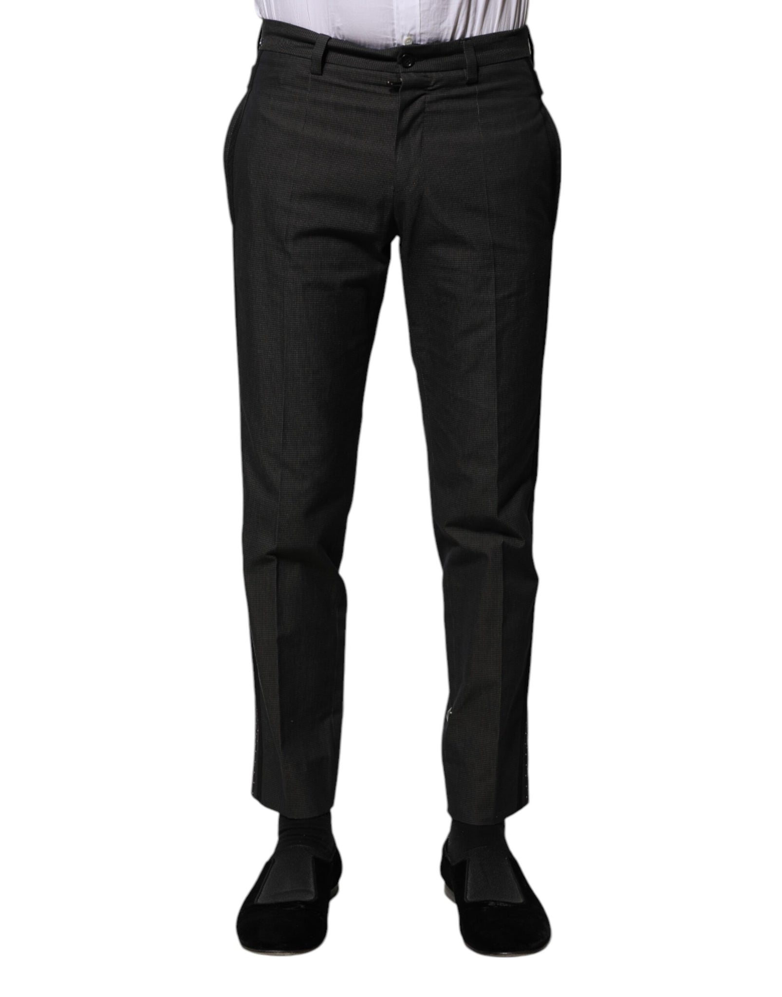 Dolce & Gabbana Gray Cotton Patterned Formal Pants