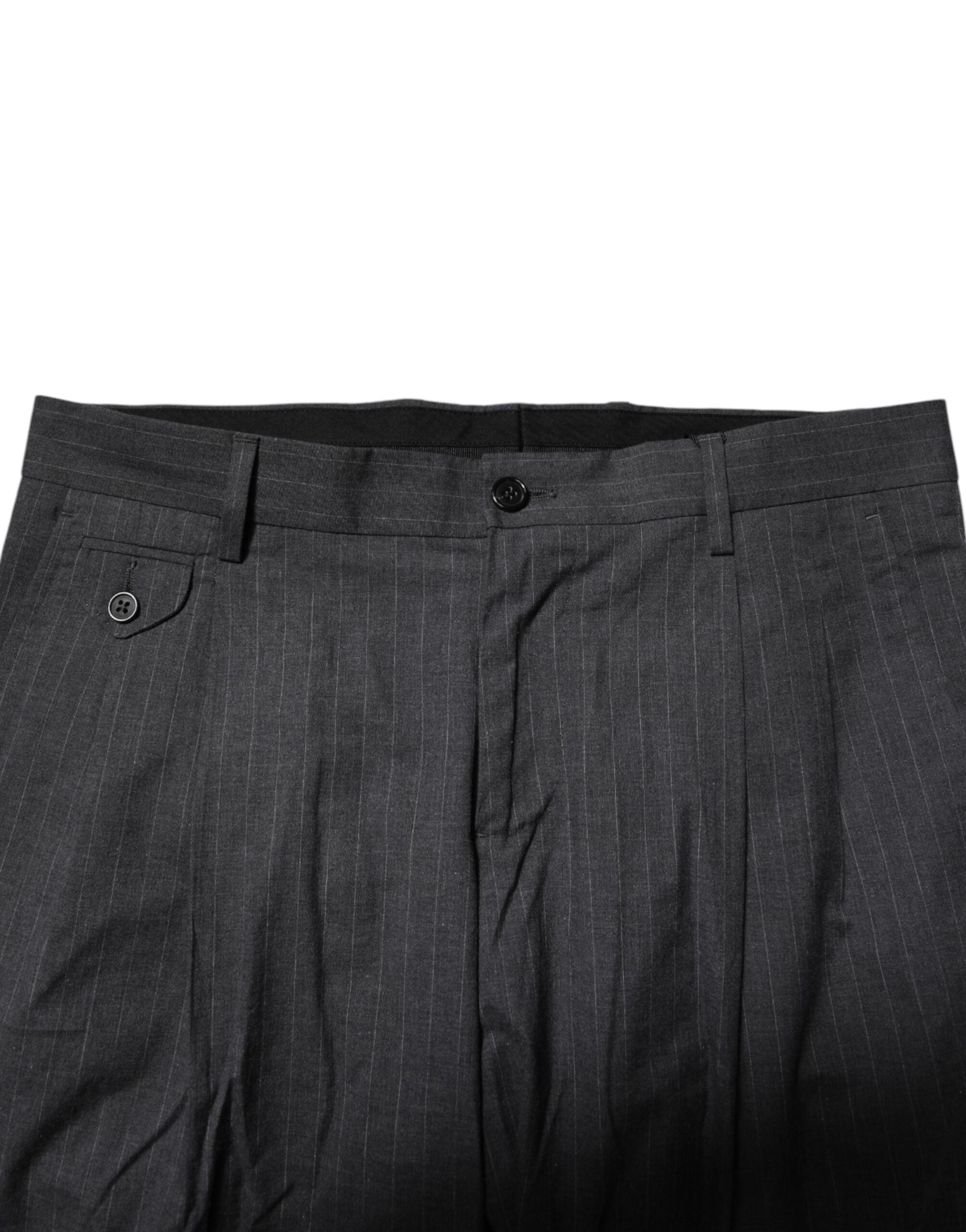 Dolce & Gabbana Gray Striped Cotton Formal Pants