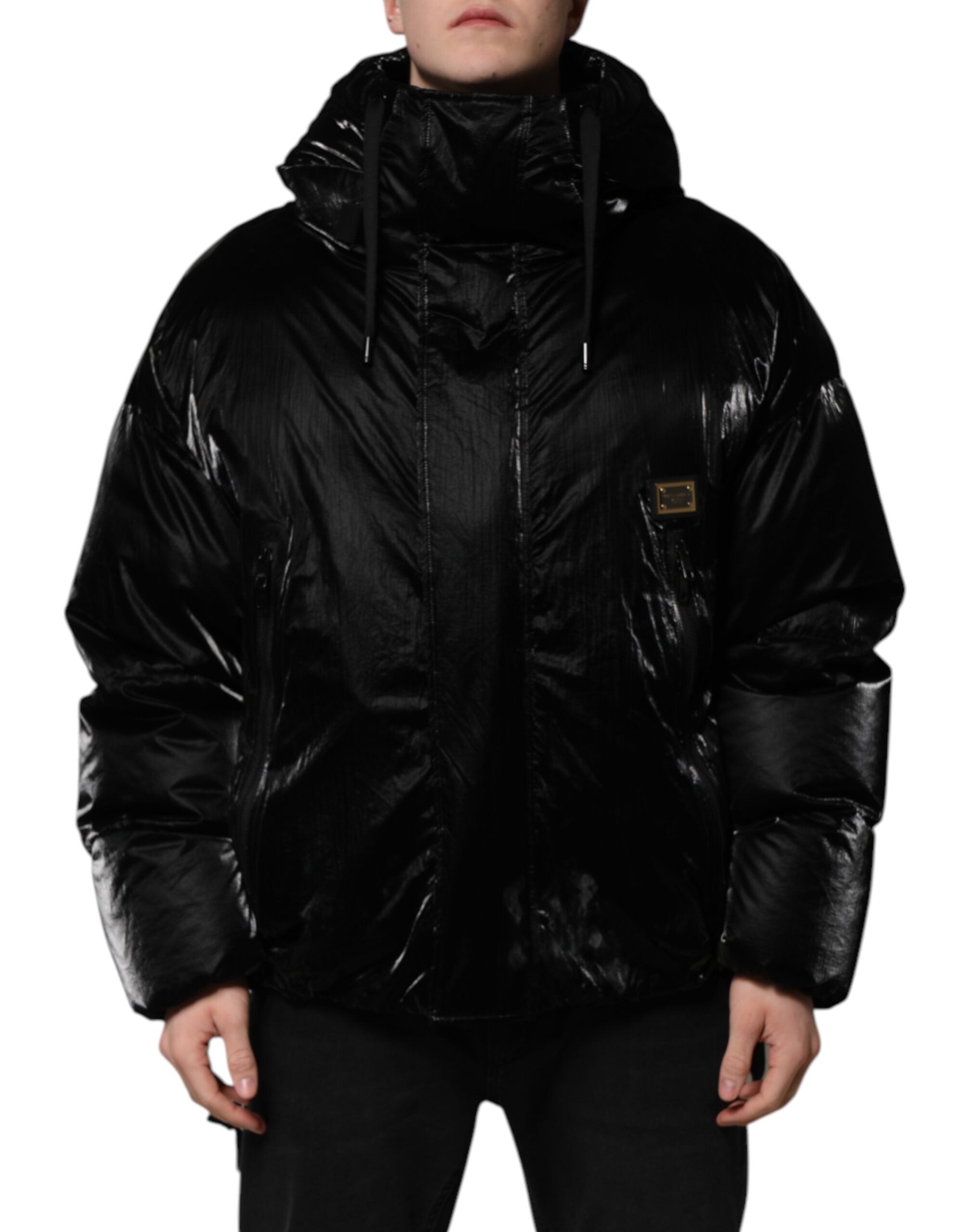 Dolce & Gabbana Black Logo Full Zip Hooded Quilted Jacket