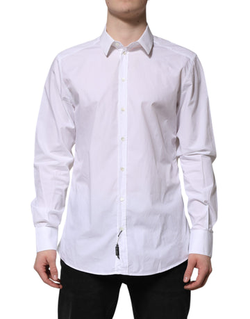 Dolce & Gabbana White Cotton GOLD Long Sleeves Dress Shirt
