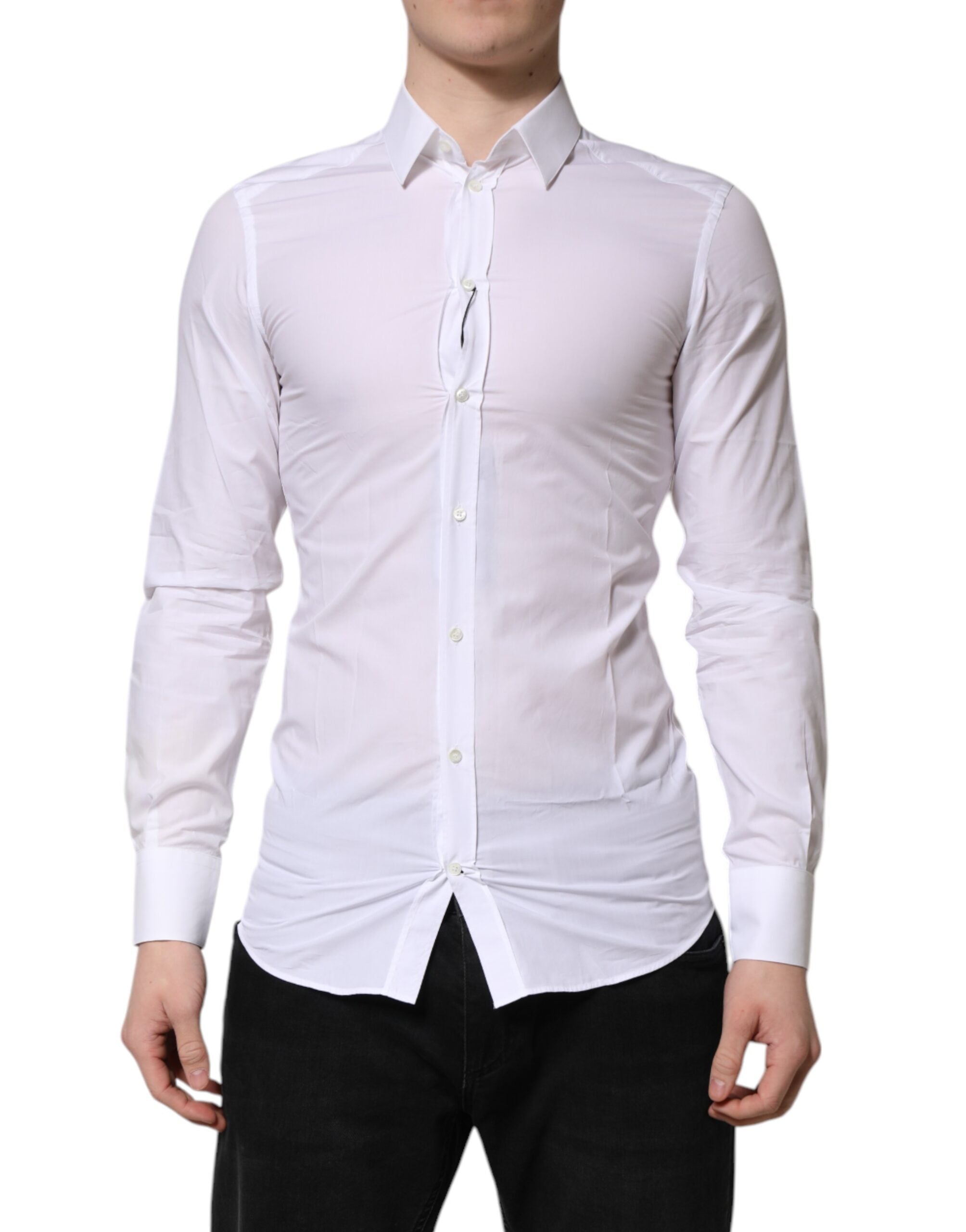 Dolce & Gabbana White Cotton GOLD Long Sleeve Men Dress Shirt